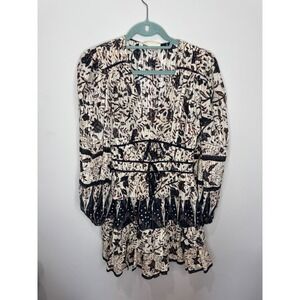Ulla Johnson Nina Long Sleeve Tiered Cotton Blend Mini Dress in Plumeria Sz 4